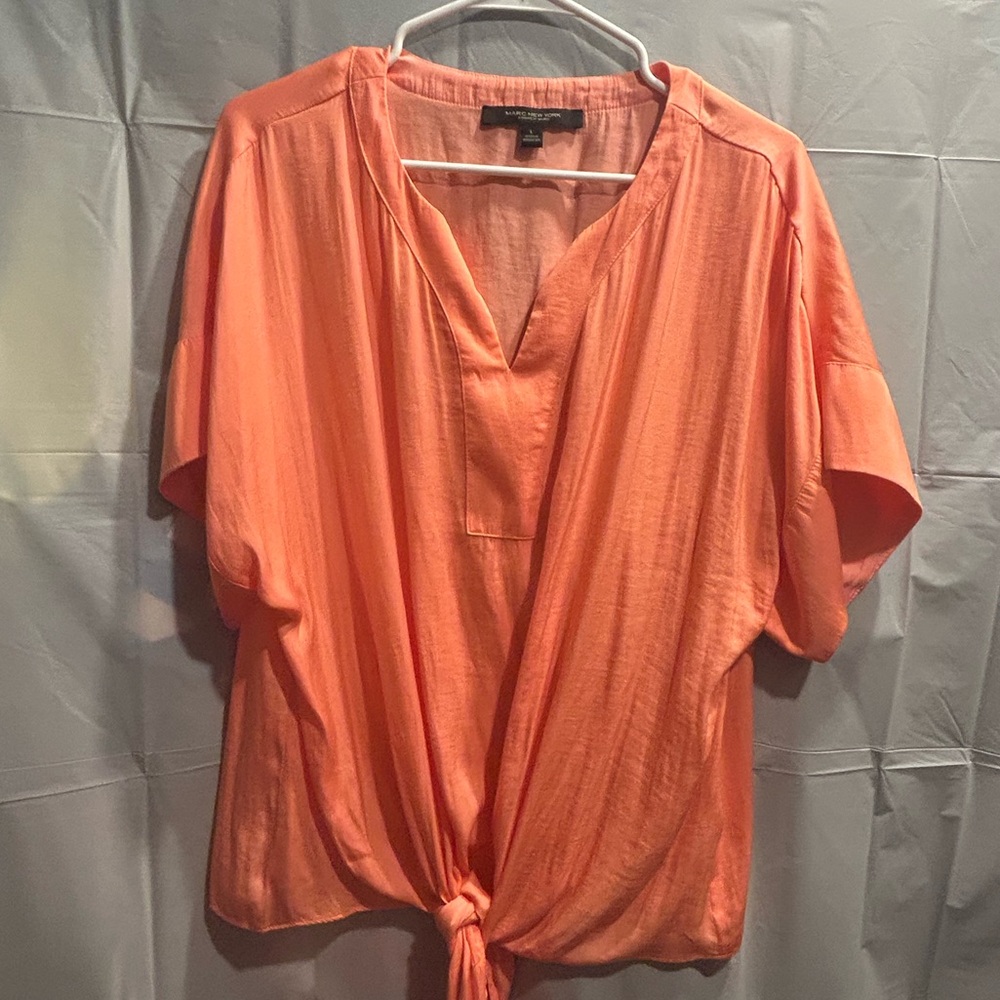 Marc New York Vibrant Coral Polyester/Santin Blouse